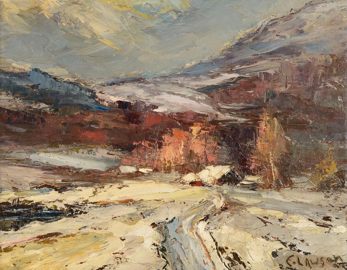 Ernest Lawson, An Impressionistic Winter Scene with Mountainous Homestead Engulfed in Snow Drifts at Morgan O'Driscoll Art Auctions