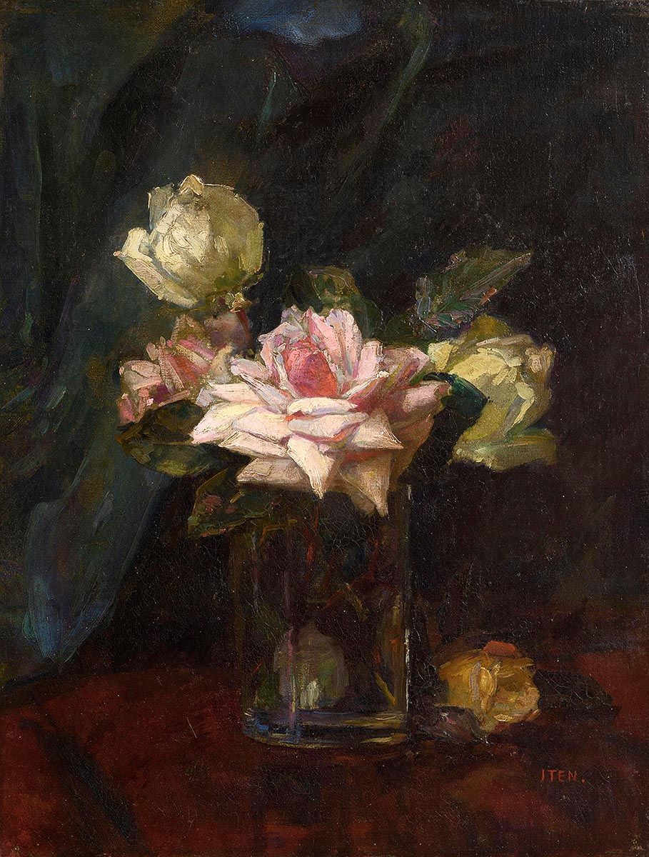 Hans Iten, Still Life - Roses in a Glass Vase at Morgan O'Driscoll Art Auctions