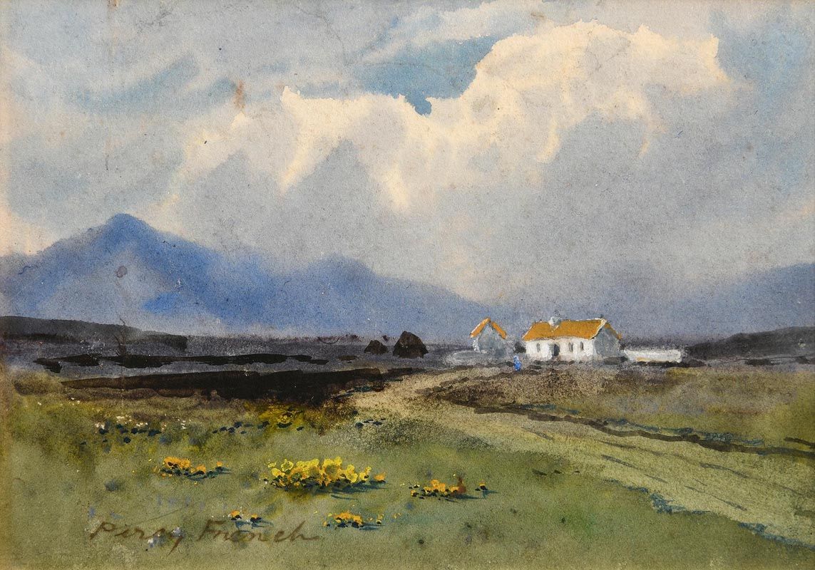 Percy French, Cottage and Peat Stacks, Connemara at Morgan O'Driscoll Art Auctions