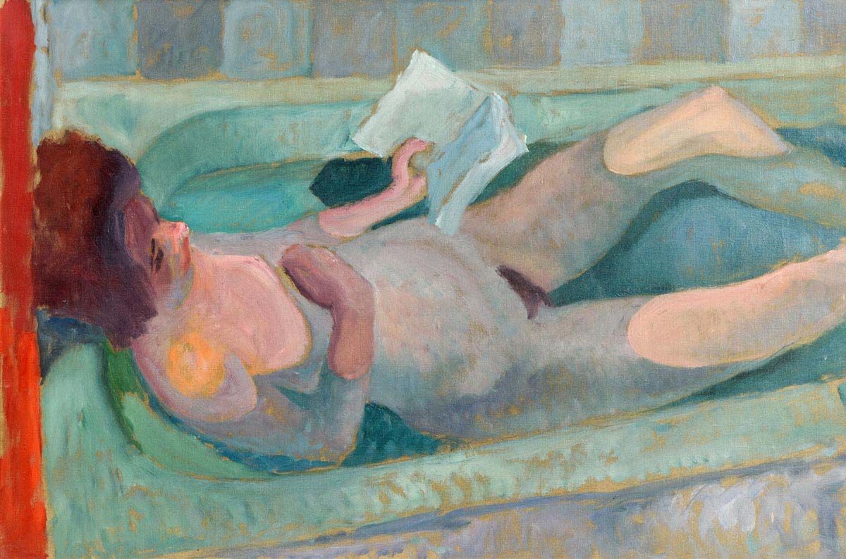 Colin Middleton, Girl Reading in the Bath (1947) at Morgan O'Driscoll Art Auctions