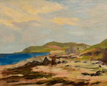 Power O'Malley, Woman on the Beach Overlooking Sea and Headlands at Morgan O'Driscoll Art Auctions