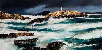 J.P. Rooney, Drifting Curragh, Innishtrahull Lighthouse, Co. Donegal at Morgan O'Driscoll Art Auctions