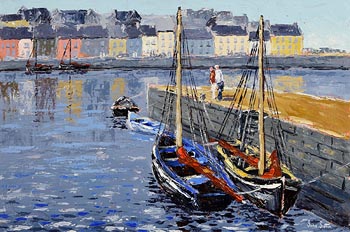Ivan Sutton, Galway Hookers, Low Tide, The Claddagh, Galway City at Morgan O'Driscoll Art Auctions