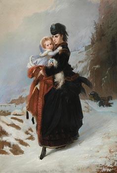 William Powell Frith, A Mother and Daughter in a Winter Landscape, a Stranded Coach in the Distance at Morgan O'Driscoll Art Auctions