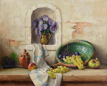 Robert Chailloux, Fruit, Earthenware and Flowers in a Recess at Morgan O'Driscoll Art Auctions